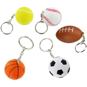Sports Keychains Bulk 30 Pack | Kids Party Favors For Boys | Soccer, Basketball, Tennis, Baseball, Football Party Supplies Funny Keychains | 6 of Each Ball