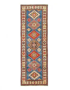 Canvello Blue Super Kazak Lamb's Wool Runner - 2'8" X 8'