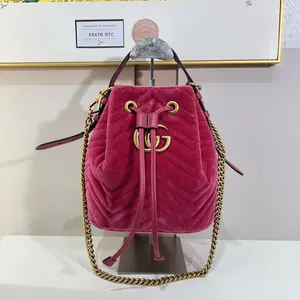 Pre-owned Velvet Tote Bags Gucci GG Marmont Pink Bucket Bag qiqia7769
