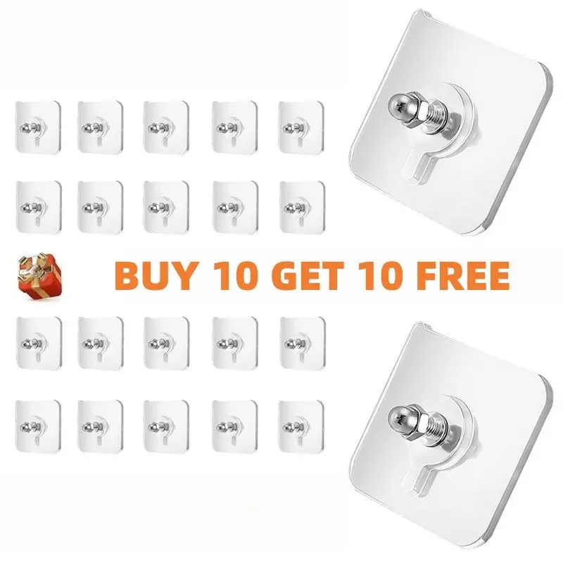 Stainless Steel Adhesive Frame Hooks (Bulk Pack, Buy 10 Get 10 Free, 20PCS) - Smooth, Durable, Heavy-Duty, 15lbs Capacity, Damage-Free Waterproof Adhesive Tape Hanging Wall-Mount Organiser for Bathroom, Kitchen (Limited Time Deal)