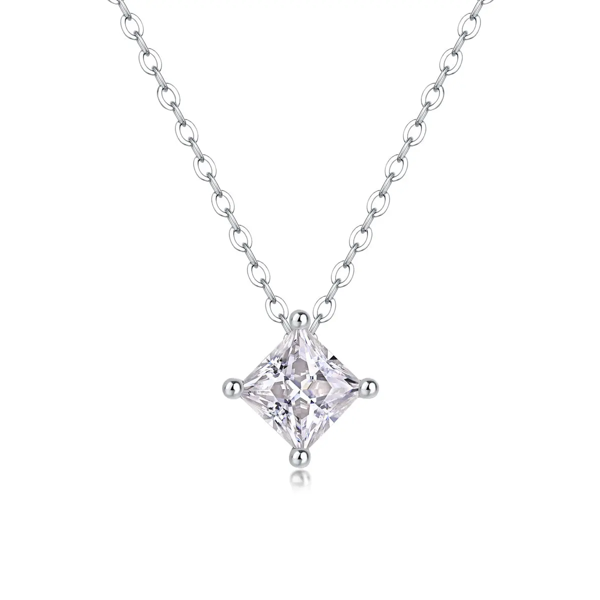 Princess Cut Solitaire Necklace – Sterling Silver Minimalist Pendant | Zariah Gold™
