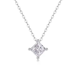 Princess Cut Solitaire Necklace – Sterling Silver Minimalist Pendant | Zariah Gold™