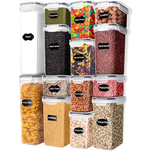Airtight Food Storage Container Set, 14-Piece BPA-Free Stackable Plastic Canisters with Leak-Proof Lids, Multi-Size Kitchen Pantry Organizers for Dry Food & Cereal, Includes Labels & Seasoning Jars Containers