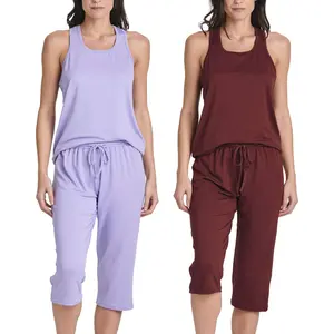 Real Essentials 2 Pack: Women’s Pajama Set Tank Top and Capri Pants Super-Soft Loungewear (Avalable In Plus Size)