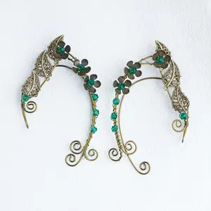 Elf Ear Cuffs, OwMell Handcraft Silver Pointed Fairy Elven Cosplay Fantasy Costume Bridal Wedding Earrings for Non Pierced Ears - 3 Flowers