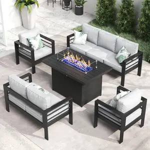 Aluminum 5 Piece Patio Furniture Set With Fire Pit Table