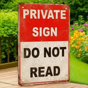 1pc Tin Metal 12x8 Inch Private Sign "Do Not Read" Funny Retro Vintage Wall Art Decor for Home and Garage