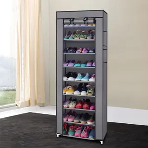 Gray 9 Grids Non-Woven Fabric Shoe Rack, Fashionable Room Saving Shoe Storage Cabinet, Dustproof Foldable Organizer for Home Bedroom Entryway Hallway Decoration