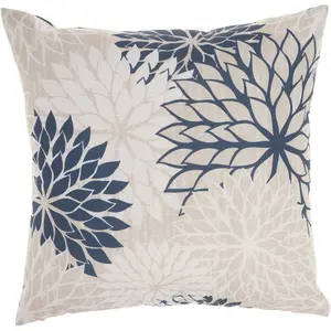 Mina Victory Aloha Floral Tropical Outdoor Throw Pillow Ivory/Navy 20" x 20"