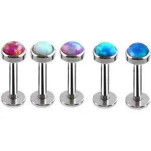 5PCS 16G Fire Opal Labret Piercing Stainless Steel Tragus Helix Lip Monroe Body Piercing Stud