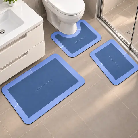 3PCS Absorbent Bath Mat Magic Rug Sets, Quick Drying Bath Mat Non-Slip Floor Rug Rubber Backed for Bathroom Kitchen Shower Sink (16.9''x23.6''+19.7''x23.6''+19.7''x31.9'',Light blue) Diatomite Bath Mat Bath Textiles