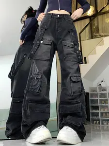 Women's Multi-pocket Utility Cargo Jeans, Casual Streetwear Denim Jeans for Daily Wear, Ladies Bottoms for All Seasons, Casual Fashion Denim