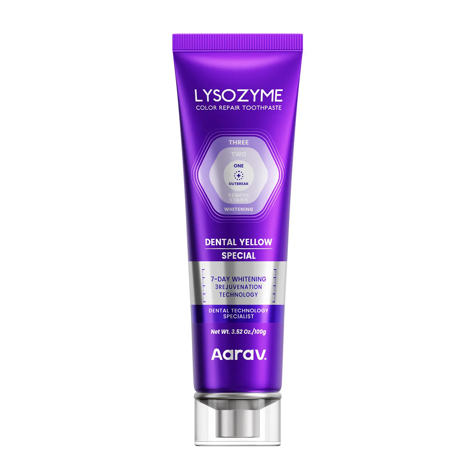 Aarav Lysozyme Purple Whitening Toothpaste 100g Instant Stain Removal Color Repair for Teeth Brightening Alcohol Free Formula