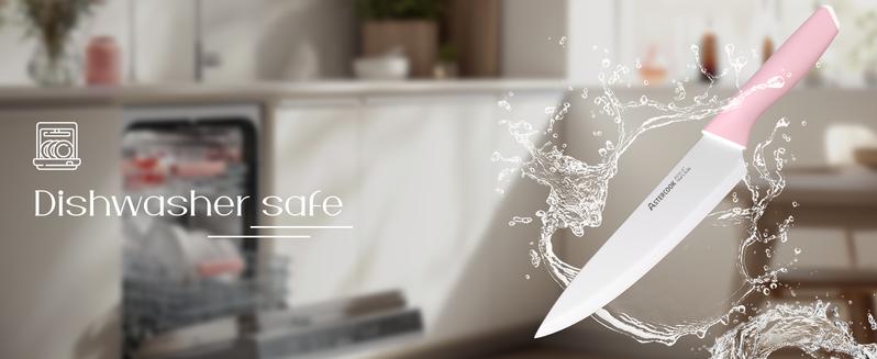 Astercook 14-Piece Professional Kitchen Knife Set – High Carbon Stainless Steel Chef, Bread, Santoku & Steak Knives with Hardwood Block, Ideal Valentine’s Day Gift Pink Wooden