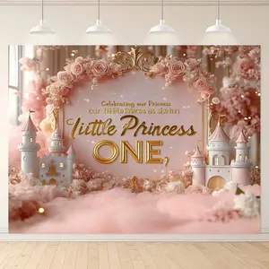 Flower Pattern Princess One Birthday Party Backdrop, 1 Count Pink Princess Birthday Party Banner, Photo Props Background Cloth, Home Background Decoration, Ornaments