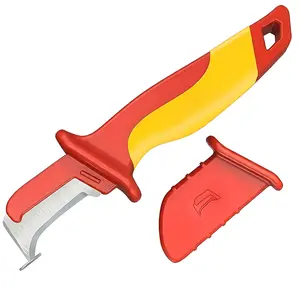 Insulated Cable Stripper, Hook-Type Wire Stripping Tool with Protective Cover, Manual Operation Pro Cable Stripper for Electricians, Heavy-Duty Easy-to-Use Electrician Tool