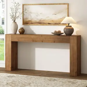 PieDle Solid Wood Console Table for Entryway, 63" Long Farmhouse Sofa Table Behind Couch, Rustic Rectangular Wooden Entry Tables for Living Room, Hallway, Foyer, 10 Mins Easy Assembly