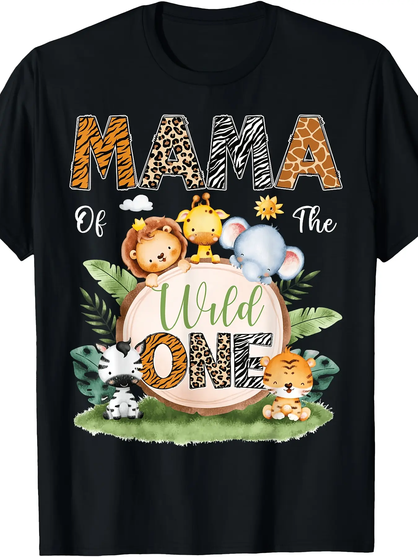 Men's Adorable Mama Wild One Safari Jungle T-Shirt unisex soft cotton short sleeve t shirt, vintage graphic casual tee for men women teens, perfect birthday holiday gift for camping travel gym daily street casual wear