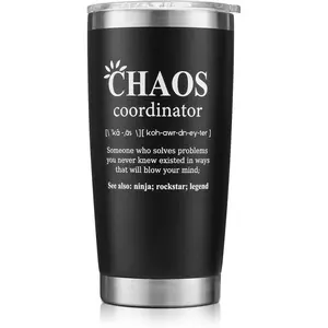 Thank You Gifts for Men, Coworker, Manager, Office, Teacher - Chaos Coordinator Tumbler- Birthday, Funny Administration Professional Gifts - Black 20oz 20 OZ Stainless Steel Tumbler