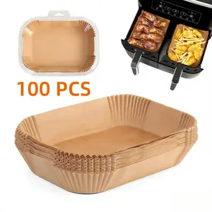 100pcs Heavy-Duty Air Fryer Disposable Paper Liners, Non-Stick Parchment Rectangle for Baking, Oil & Water Proof, Microwave Safe
