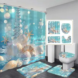 Dreamy Ocean Shell Print Shower Curtain with 12 Hooks, No Drilling Bathroom Divider, Modern Home Decor, Gift Idea