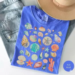 Comfort Colors Vintage Seashell Shirt, Cute Ocean Graphic Tee, Sealife Summer Shirt, Aquatic Mermaid T-shirt, Ocean Lover Gift for Her