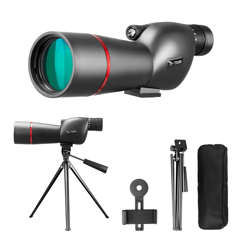 25-75x60 Optical Zoom Spotting Scope with Tripod, Mount, and Case - Ideal for Birdwatching, Wildlife Observation, Optical Zoom Spotting Scopes