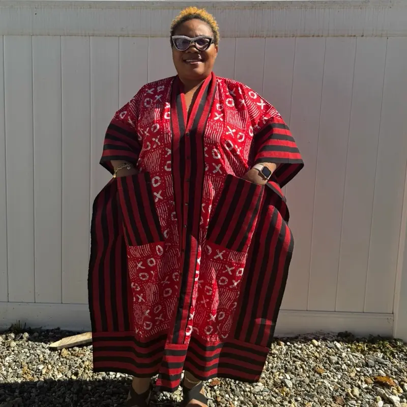SOFT African Print & Aso-Oke Kimono Dress, One Size Fits All, Stylish Design for Women's Wear, Comfortable Outfits Elegant Style Clothes Outerwear Womenswear Piece Everyda