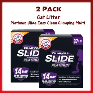 2 Pack Platinum Slide Cat Litter, Strong Clumping Multi-Cat Formula with Hassle-Free Litter Box Cleaning, 37 lbs Bag