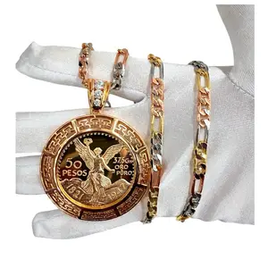 Gold Plated Centenario Mexicano Pendant Chain CZ Cadena 24" Rose Gold Plated 3.5" Diameter 2" Wide 59g Weight Mexican Craftsmanship