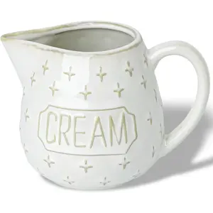 Creamer Pitcher,10 OZ Ceramic Creamer Pitcher with Handle for Milk, Sauces, Salad, Coffee, Farmhouse Kitchen Decor, Microwave & Freezer Safe (Vintage White)