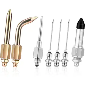 7pcs Grease Gun Accessory Kit, Including 3 Grease Nozzle 1 Needle Dispenser Rubber Tip Joint Nipple Straight Nozzle 1 Needle Elbow Fitting Adapter Coupler for Small and Confined Spaces
