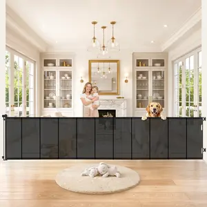 Retractable Baby & Dog Gate With Fiberglass Reinforcement Strips, 34" Tall, Available in 46"/80"/120"/150" Wide, Dual Use Safety Barrier for Kids & Pets, Ideal for Doorways, Stairs, Hallways Indoor & Outdoor