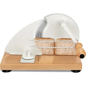 Manual Bread Slicer for Homemade Sourdough Bread Adjustable Thickness & Evenly Slicing, Hand Crank Bread  with Scale Line & Metal Guide, Serrated  (Cream)
