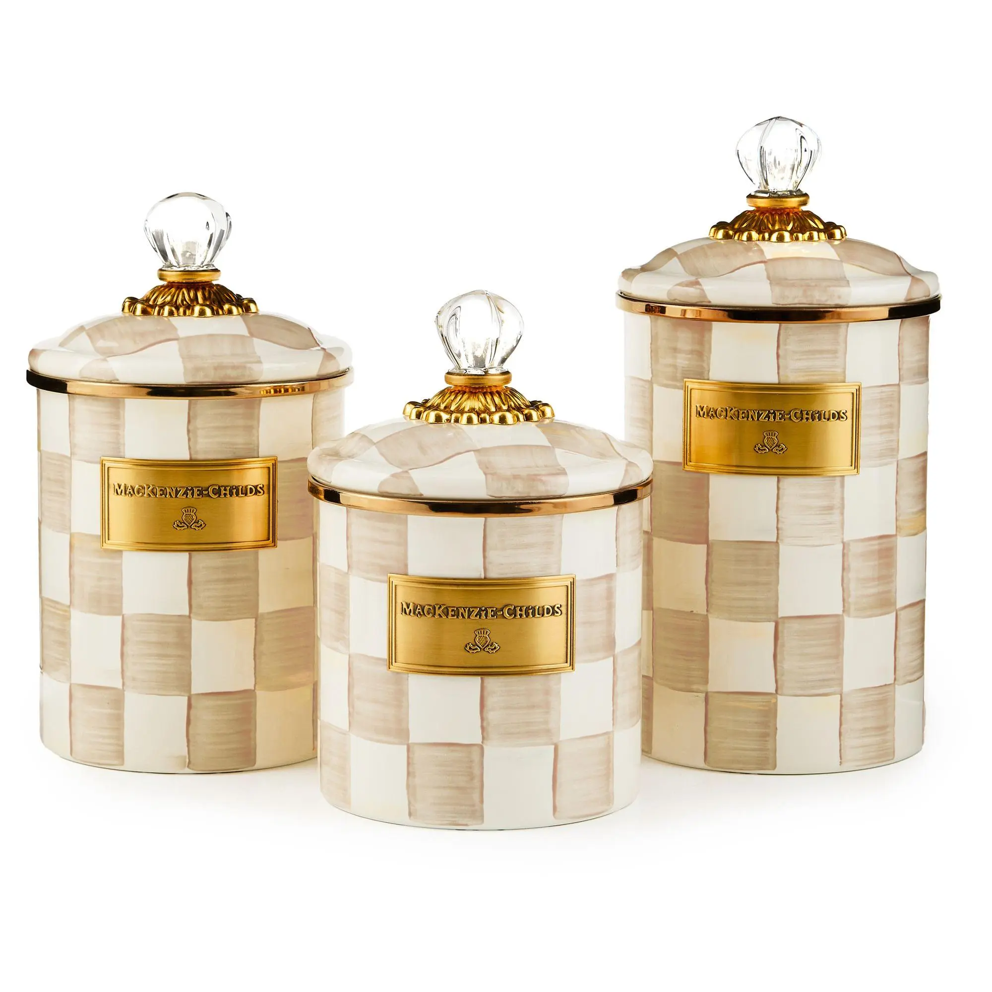 MacKenzie- Childs Set of 3 Enamel Canisters - Sm, Md, & Lg