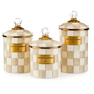 MacKenzie- Childs Set of 3 Enamel Canisters - Sm, Md, & Lg