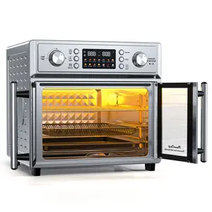 PlumChef 27.5QT Large Capacity Family-Size French Double-Door Air Fryer Convection Toaster Oven, 1700W, 14 Preset Menus, 7-in-1 Multi-Function (Bake, Roast, Gril,Toast,Dehydrate&Defrost), Stainless Steel,silvery