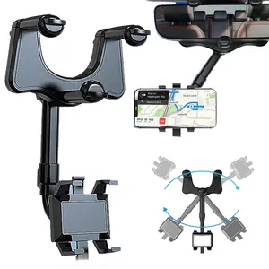 Car Rear View Mirror Phone Holder,360 Degree Rotated Rear View Mirror Phone Holder ,retractable Car Phone Holder Mirror Mount ,Car Accessories,strong Grip Durable ,universal Mount, Car Accessories，Driver Essential