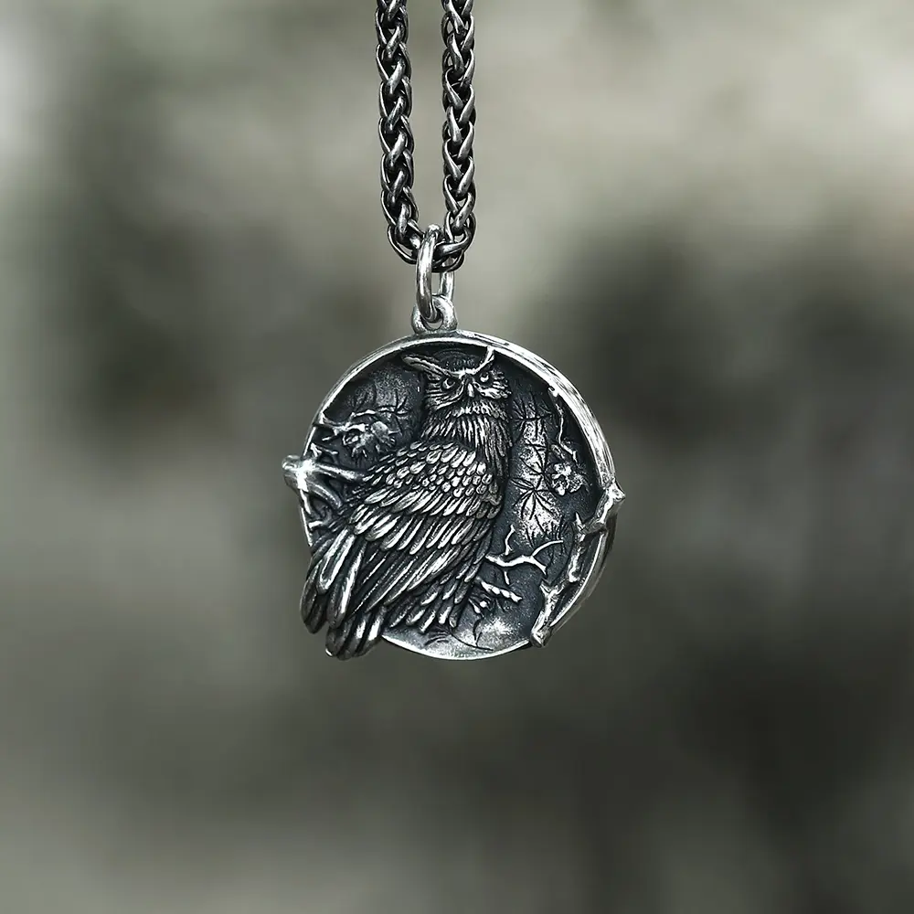 GTHIC Wisdom Owl Stainless Steel Pendant, Animal Statement Piece for Men - Casual Daily Wear, Birthday, Graduation Jewelry Accessory, Owl Motif