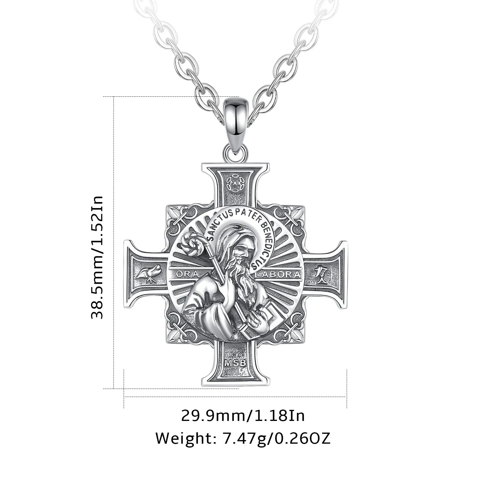 St Benedict Cross Medal 24" Box&Rope Chain