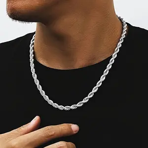 Fashionable twisted rope necklace, hip-hop party necklace, men's and women's necklace, suitable for daily wear, ideal Valentine's Day gift, Italian craftsmanship,Jewellery cuban link chain name necklace initialnecklace safety pin necklace