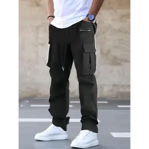 Men'S Casual Cargo Pants - Loose Fit, Elastic Waist, Multi-Pocket, Polyester, Non-Stretch Fabric, Regular Length, Mid Waist, Ideal for Spring/Fall Weekend Wear, Casual Attire |   Relaxed Fit Pants |   Elastic Waistband Pants