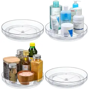 4 Pack 9 Inch Clear Acrylic Non-Skid Lazy Susan Turntable Organizer for Cabinet Kitchen Pantry Refrigerator Vanity Bathroom Rotating Spice Rack Storage