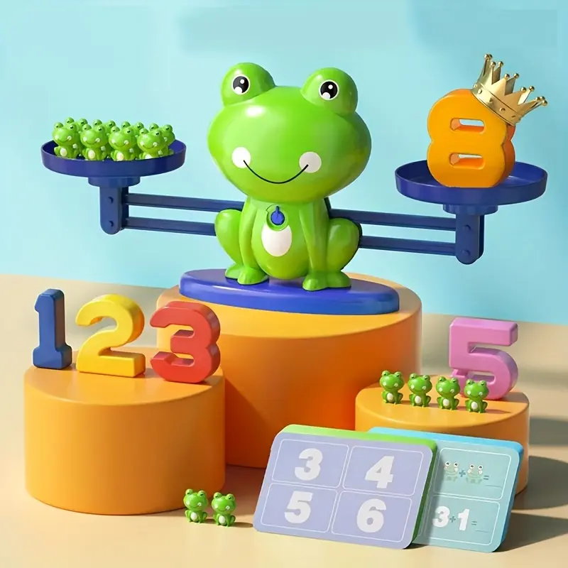 Frog Balance Scale Educational Toy for Kids, Learning Props for Role-Playing, Cognitive Number Answer Cards, Holiday Gift, Math Learning Tools