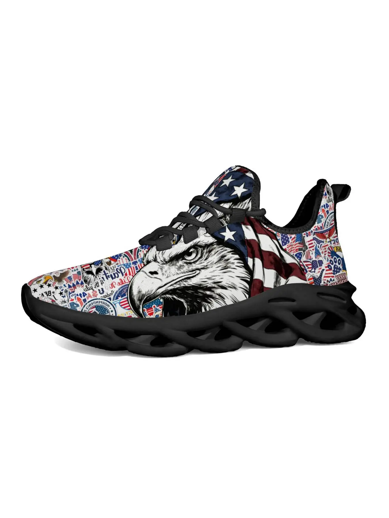 Exclusive American Eagle Pattern Men's Casual Trainer Shoes, Unique Printed Eagle Head & Flag Elements, Patriotic Fashion, Thick Sole Design, Sneaker, Sports Shoes