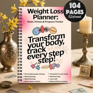 1 Fashion Weight Loss Spiral Notebook - A journal for diet and fitness meal tracking, exercise health monitoring, weight loss training, personal organization for men and women, daily fitness planning and office arrangement