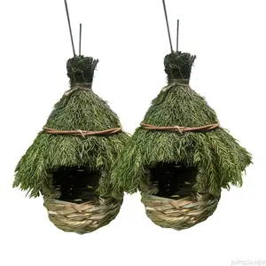 Hand-Woven Natural Grass Bird Nest, Hanging Wicker Birdhouse, Breathable Nesting Shelter for Small Birds, Decorative Outdoor Garden Ornament