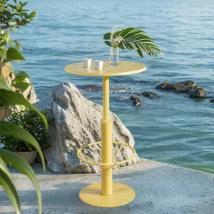 42" Tall Modern Industrial Bar Table-23.6" Dia Round Metal Top Bar Height Adjustable Standing Pub Table-Dining Room Bistro Table-Cocktail Table (Lemon-yellow)