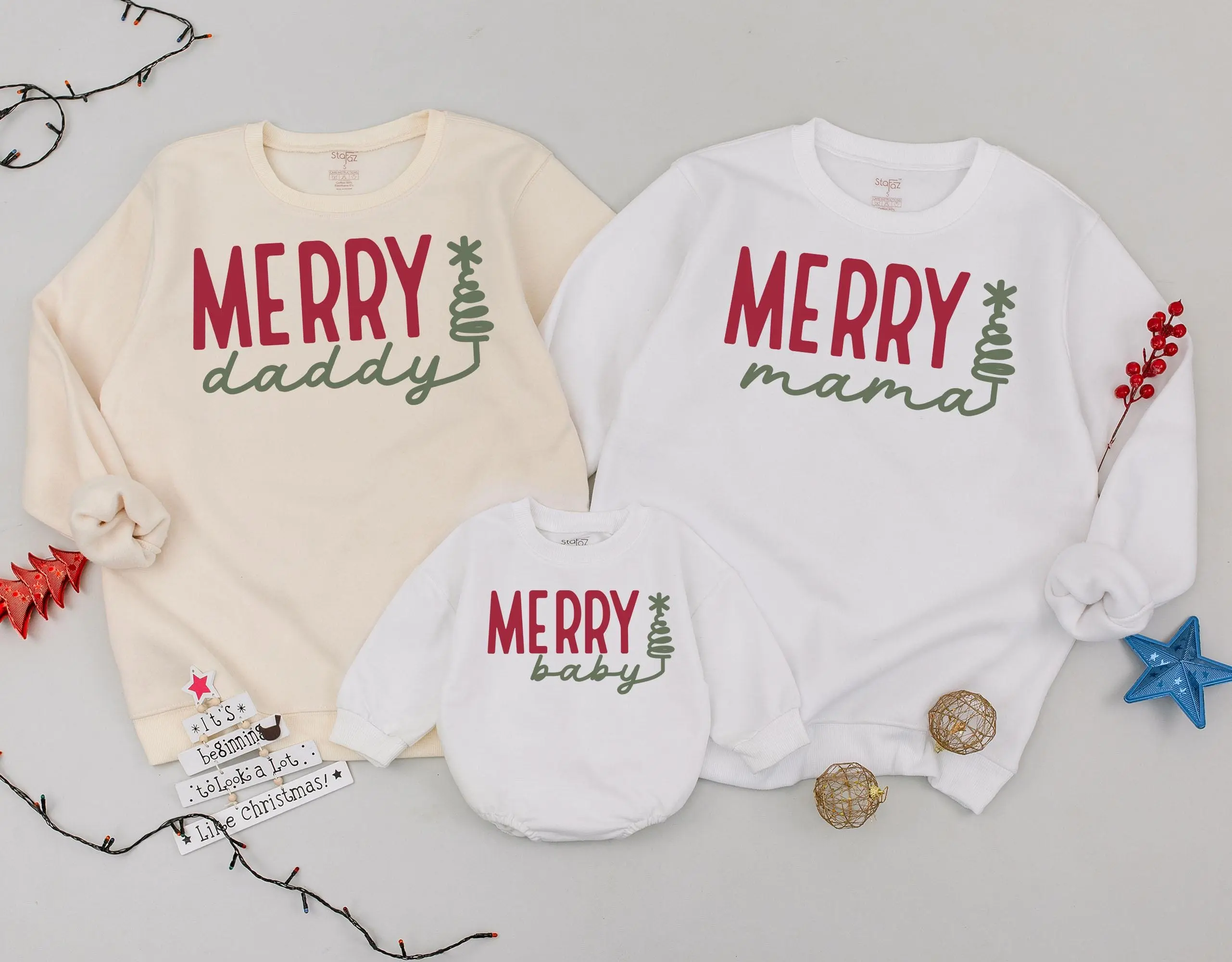 Merry Family Sweatshirts Mommy and Me Christmas Sweaters Matching Christmas Outfit Coordinated Family Photos Outfits for Book Theme Events