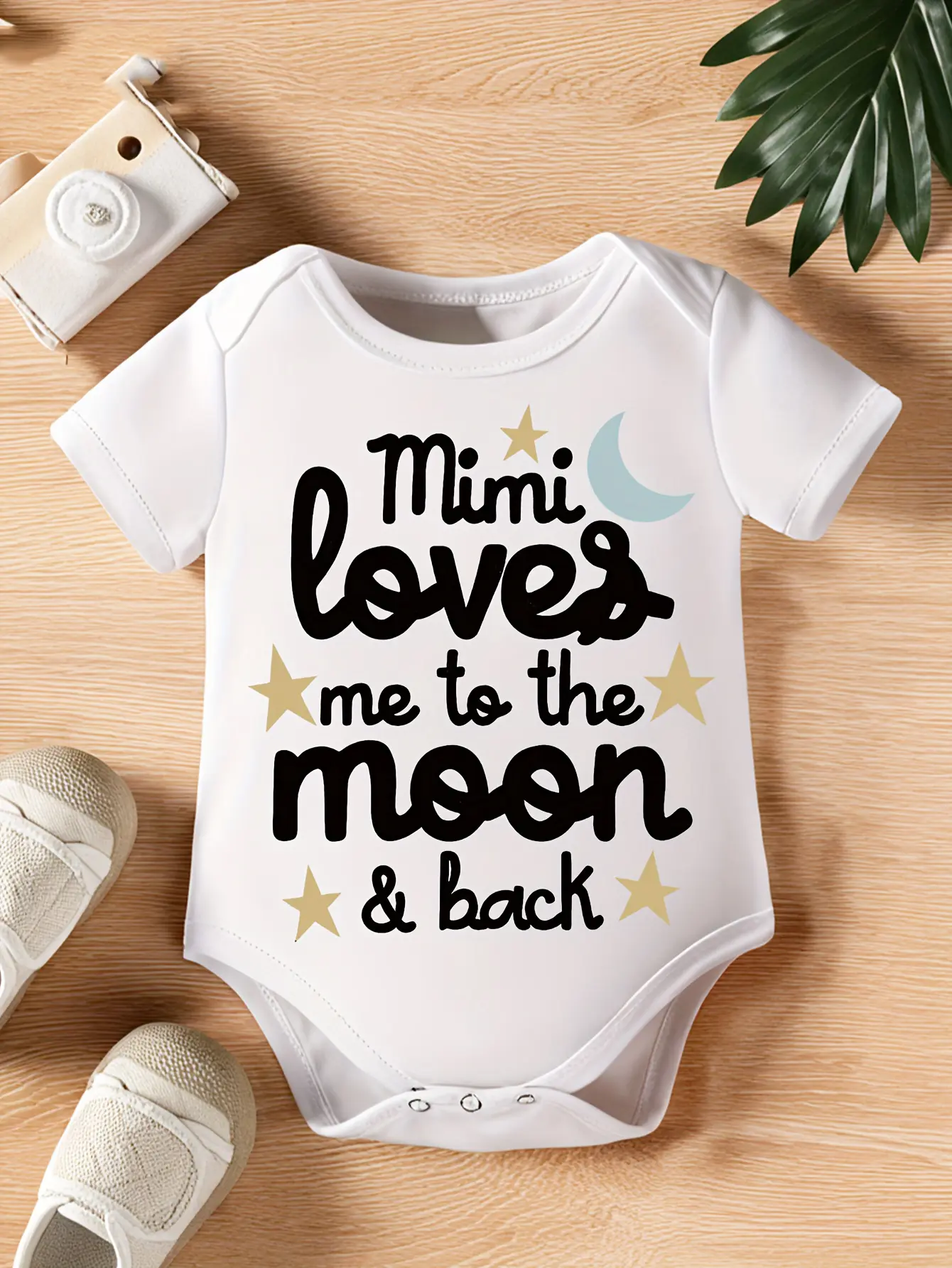 Baby "Mimi Loves Me To The Moon & Back" Bodysuit, Soft Cotton Short Sleeve Onesie, Grandma Love Themed Baby Outfit, Girl